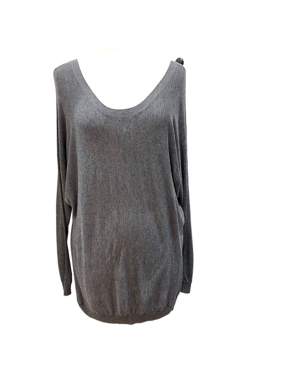 Vince Scoop Neck Vee Back Dolman Sleeve Sweater Longer Length SZ M Charcoal Grey